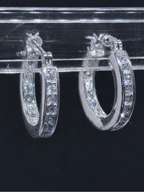 Silver-Tone Crystal Hoop Earrings - Sparkling Pavé Accent Fashion Earrings.